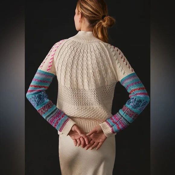 Anthropologie Wendy Wurtzburger Stitch Mix Fisherman Crewneck Sweater Small NWT - Picture 4 of 16